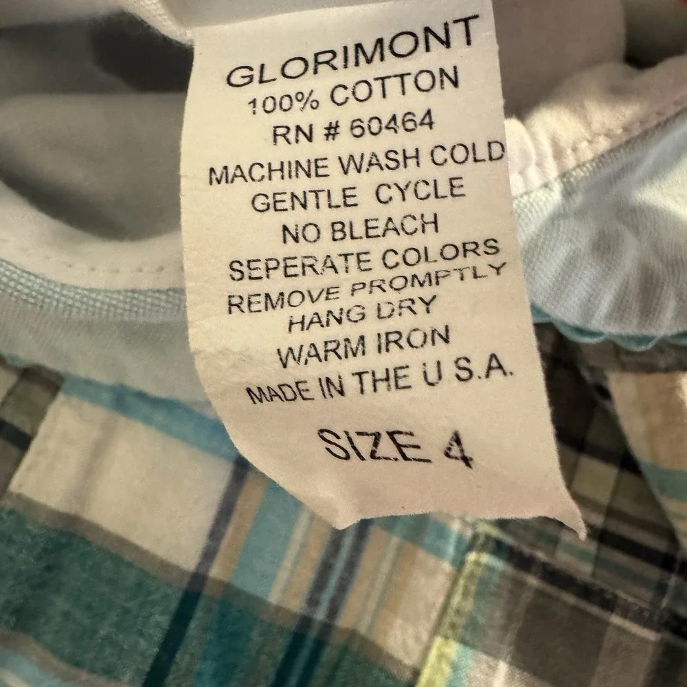 Glorimont Dress Girls Size 4 Blue Green Patchwork Sleeveless Collared Pockets